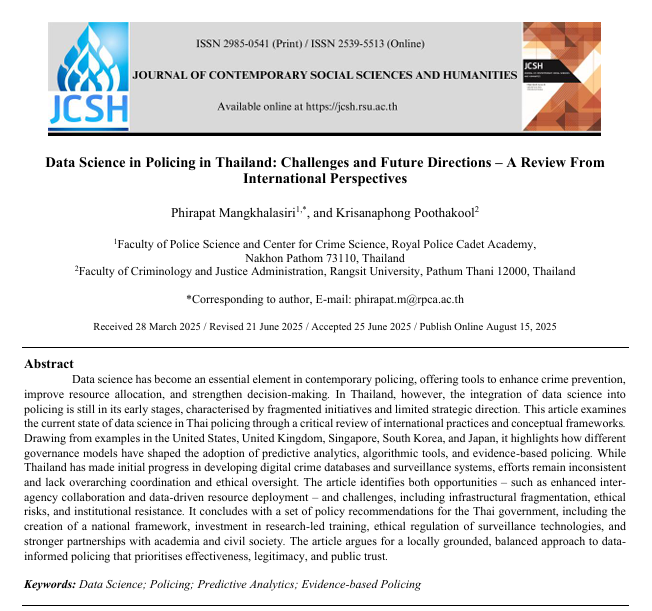 Data Science in Policing in Thailand: Challenges and Future Directions – A Review From  International Perspectives